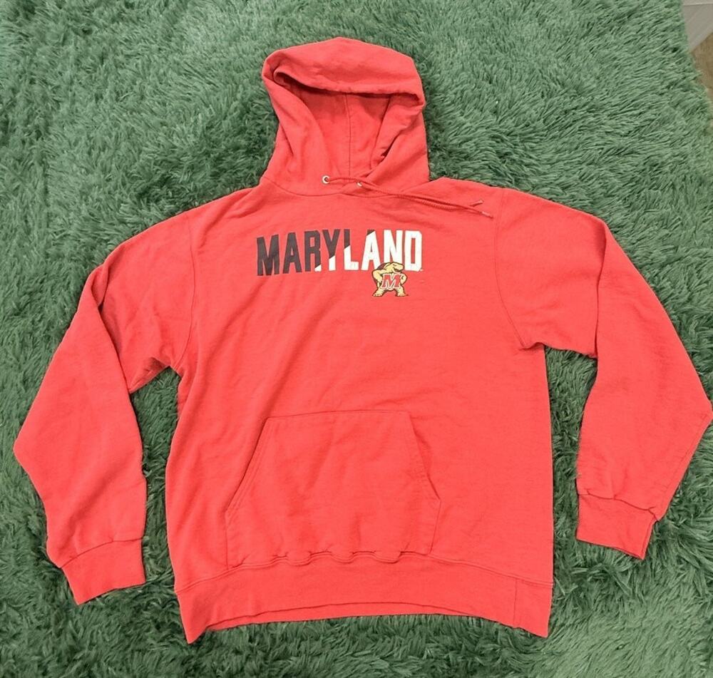 Champion University of Maryland Terrapins Hoodie Sweatshirt Red Size M NCAA
